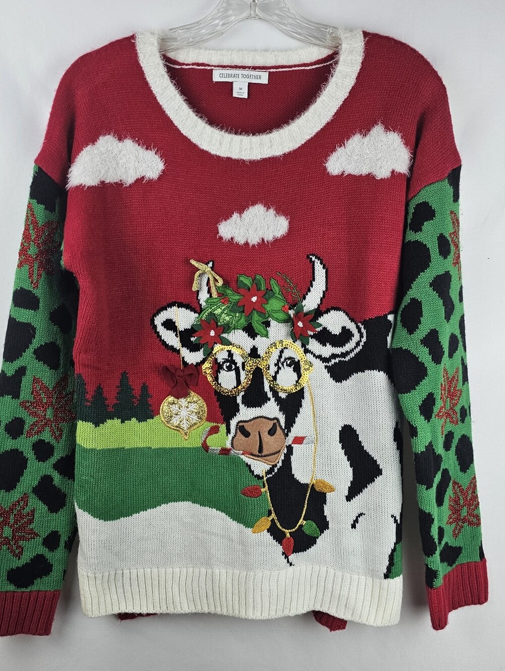 Ugly Christmas Sweater Women's M Cow Mistletoe Festive Holiday